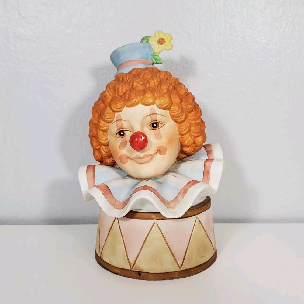 Enesco Porcelain Clown Head Music Box Musical You Light Up My Life Vintage